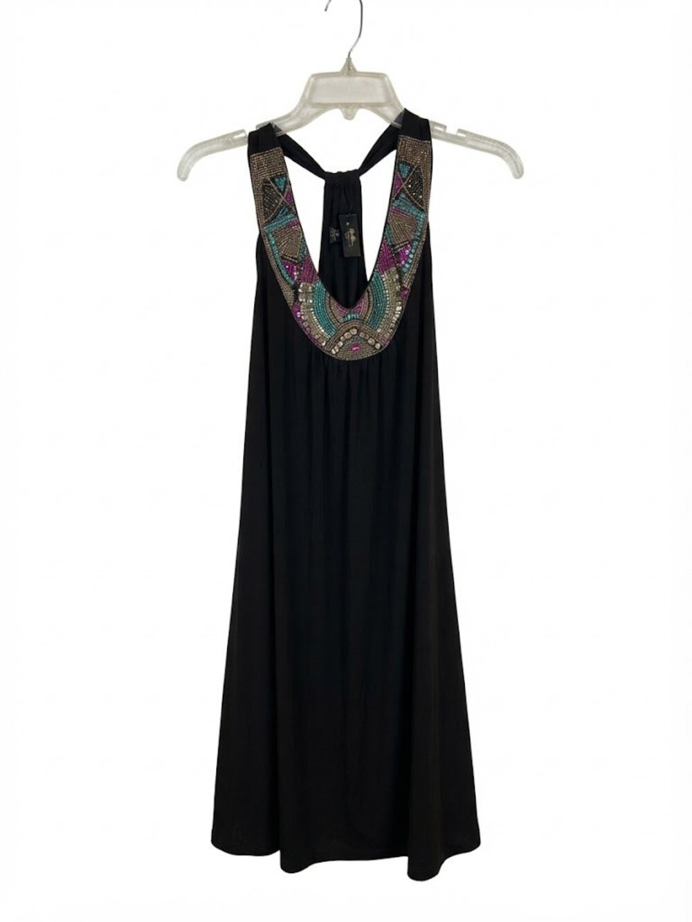 Byer California NWT Vintage Black Embellished Beaded ITY Halter Dress